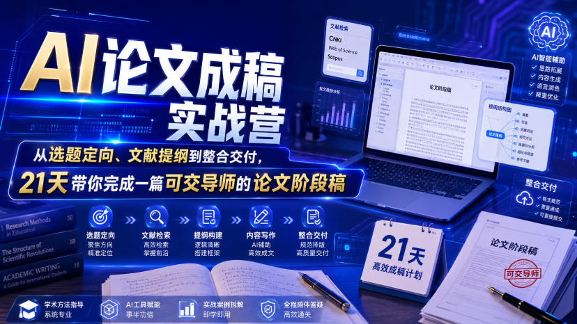 AI论文成稿实战营，从选题定向、文献提纲到整合交付，21天带你完成一篇可交导师的论文阶段稿-星云网创