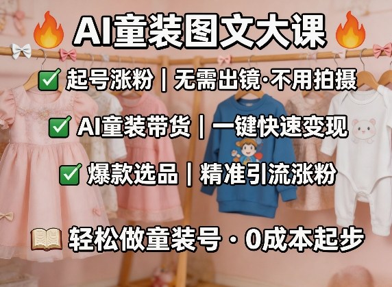 AI童装图文剪辑，某社群童装图文大课，起号涨粉、AI童装带货、爆款选品，无需出镜和拍摄-星云网创