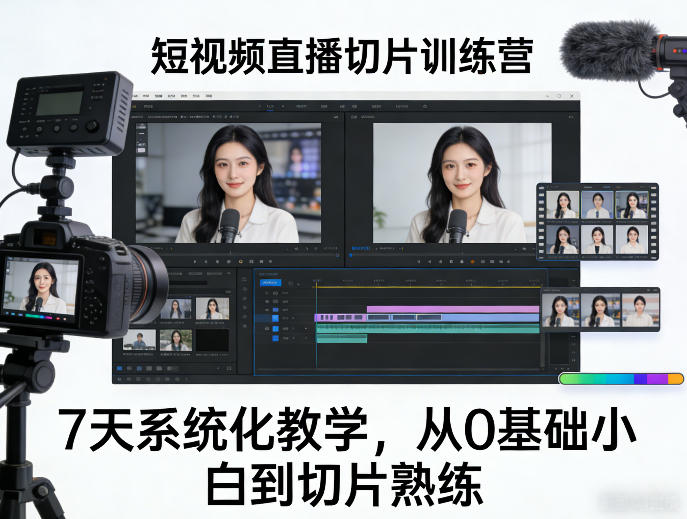 短视频直播切片训练营，7天系统化教学，从0基础小白到切片熟练-问题不大网创