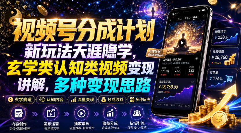 视频号分成计划新玩法天涯隐学，玄学类认知类视频变现讲解，多种变现思路-星云网创