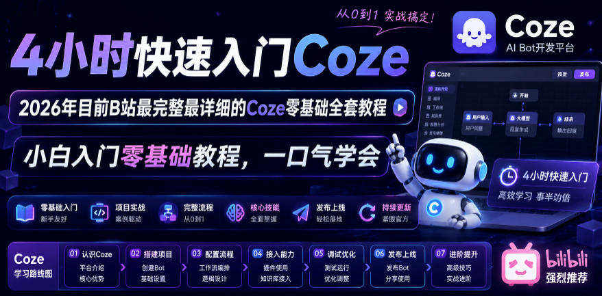 4小时快速入门Coze！2026年目前B站最完整最详细的Coze零基础全套教程，小白入门零基础教程，一口气学会！-星云网创
