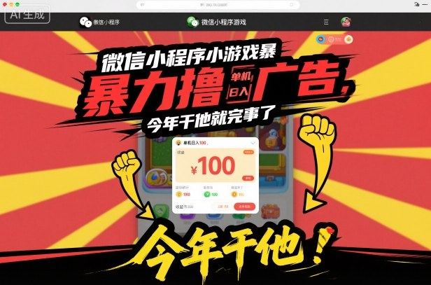 微信小程序小游戏暴力撸广告，单机日入100，今年干他就完事了-星云网创