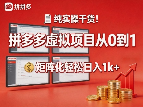 纯实操干货！拼多多虚拟项目从0到1，矩阵化轻松日入1k+【揭秘】-星云网创