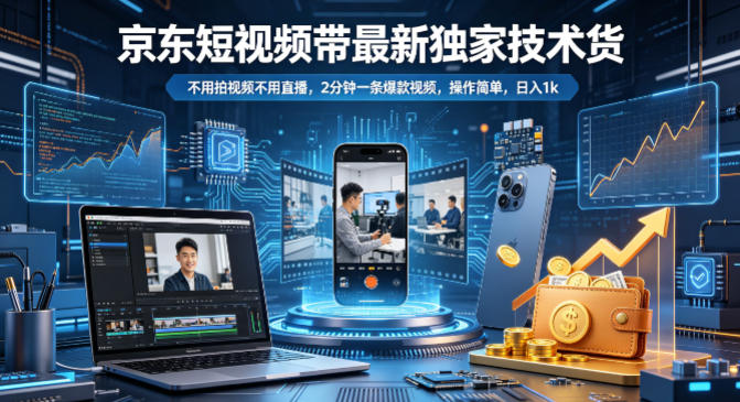 京东短视频带货最新独家技术，不用拍视频不用直播，2分钟一条爆款视频，操作简单，日入1k+【揭秘】-星云网创