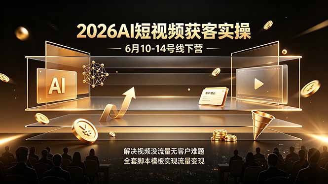 2026AI短视频获客实操6月10-14号线下营，解决视频没流量无客户难题，全套脚本模板实现流量变现-星云网创