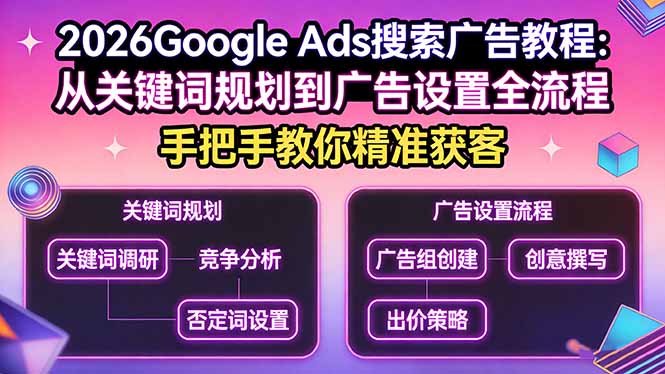 2026Google Ads搜索广告教程：从关键词规划到广告设置全流程，手把手教你精准获客-星云网创