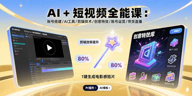 AI+短视频全能课：账号搭建/AI工具/剪辑技术/创意特效/账号运营/带货直播-星云网创