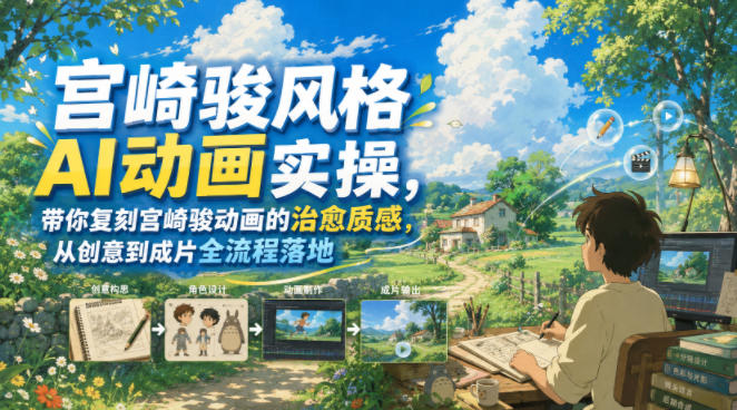宫崎骏风格AI动画实操，带你复刻宫崎骏动画的治愈质感，从创意到成片全流程落地-星云网创