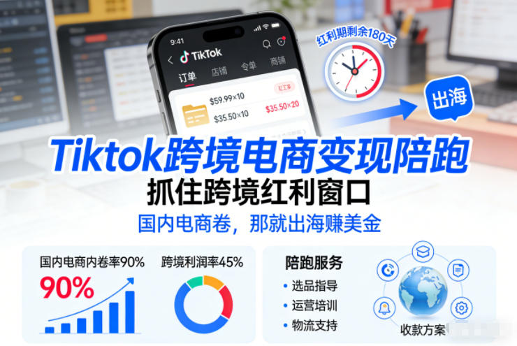 Tiktok跨境电商变现陪跑，抓住跨境红利窗口，国内电商卷，那就出海賺美金-星云网创