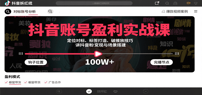 抖音账号盈利实战课，定位对标、标签打造、破播放技巧，讲涨粉变现与场景搭建-星云网创
