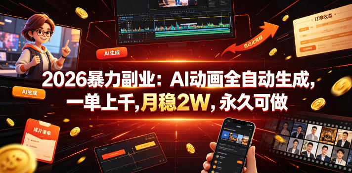 2026暴力副业：AI动画全自动生成，一单上千，月稳2W，永久可做【揭秘】-星云网创