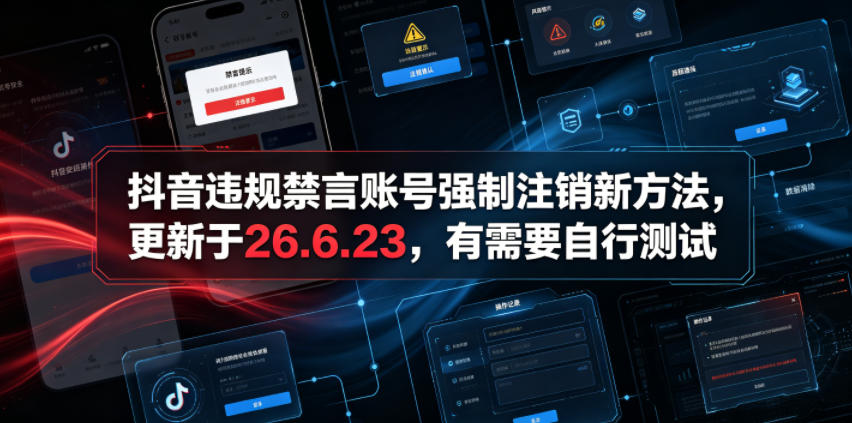 抖音违规禁言账号强制注销新方法，更新于26.6.23，有需要自行测试-星云网创