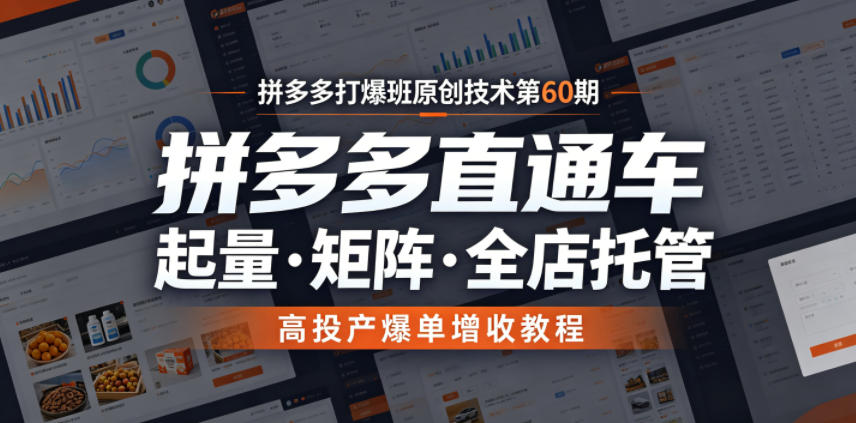 拼多多打爆班原创技术第60期，拼多多直通车，起量・矩阵・全店托管，高投产爆单增收教程-星云网创