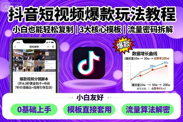 抖音短视频爆款玩法教程，小白也能轻松复制-柚子轻创