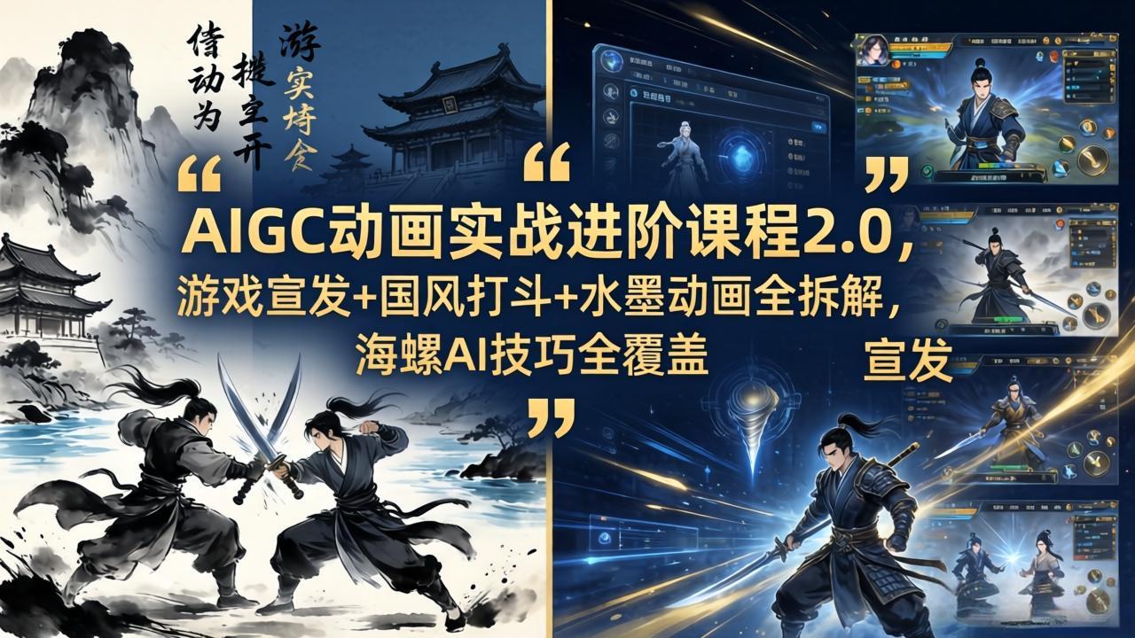AIGC动画实战进阶课程2.0，游戏宣发+国风打斗+水墨动画全拆解，海螺AI技巧全覆盖-星云网创