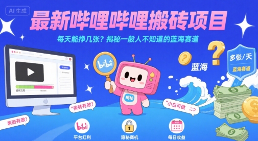 最新哔哩哔哩上B站搬砖项目，每天能挣几张？揭秘一般人不知道的蓝海赛道-星云网创