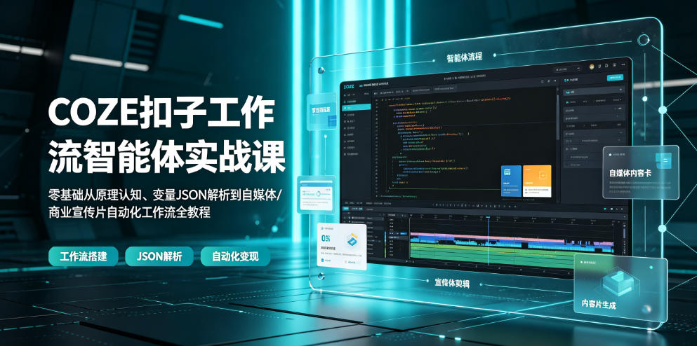 COZE扣子工作流智能体实战课｜零基础从原理认知、变量JSON解析到自媒体/商业宣传片自动化工作流全教程-星云网创