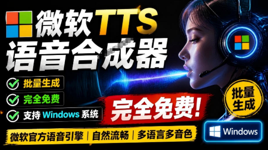 微软TTS免费语音配音生成器，完全免费，支持多语音、多音色选择，Windows系统专用TTS语音合成器-星云网创
