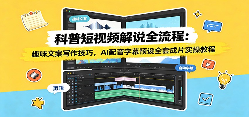 科普短视频解说全流程：趣味文案写作技巧，AI配音字幕预设全套成片实操教程-星云网创