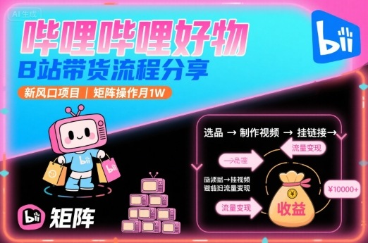 哔哩哔哩好物，B站带货流程分享，新风口项目，矩阵操作月1W-星云网创
