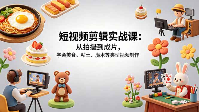 短视频剪辑实战课：从拍摄到成片，学会美食、粘土、魔术等类型视频制作-星云网创