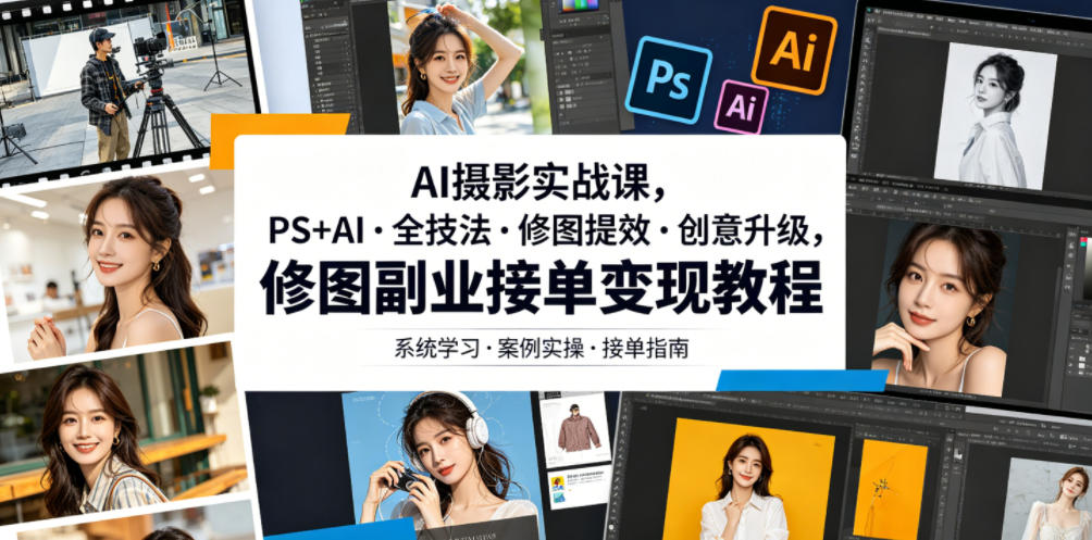 AI摄影实战课，PS+AI・全技法・修图提效・创意升级，修图副业接单变现教程-星云网创