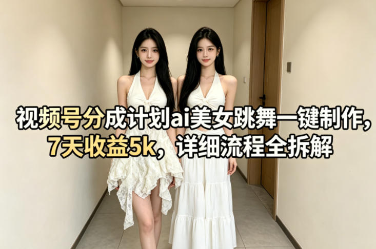 视频号分成计划ai美女跳舞一键制作，7天收益5k，详细流程全拆解-星云网创