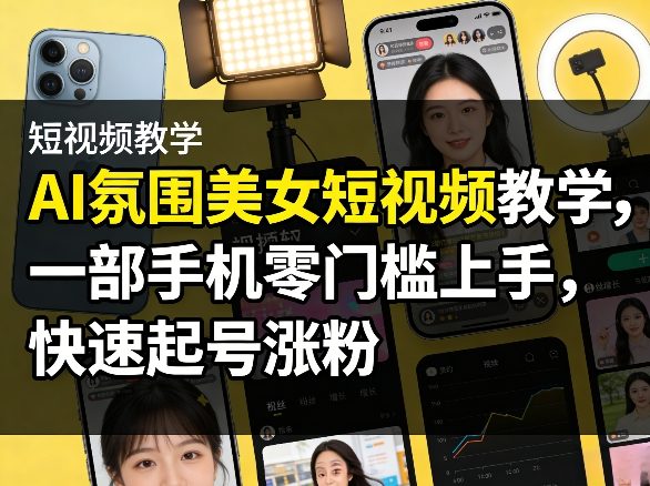 AI氛围美女短视频教学，一部手机零门槛上手，快速起号涨粉-问题不大网创