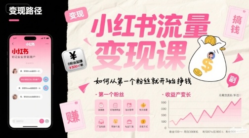 小红书流量变现课，如何从第一个粉丝就开始挣钱-柚子轻创