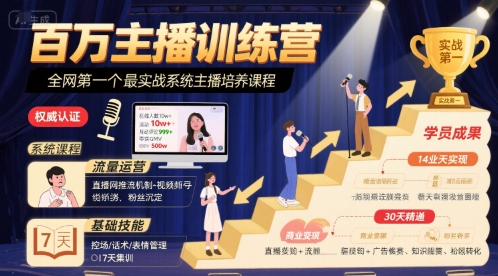 百万主播训练营，全网第一个最实战系统主播培养课程-星云网创
