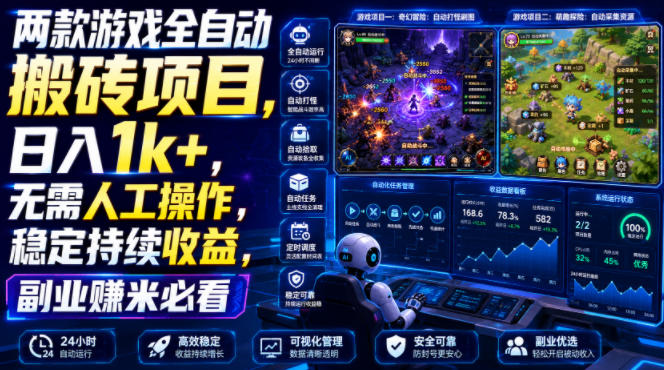 两款游戏全自动搬砖项目，无需人工操作，日入1k+，稳定持续收益，副业赚米必看【揭秘】-星云网创