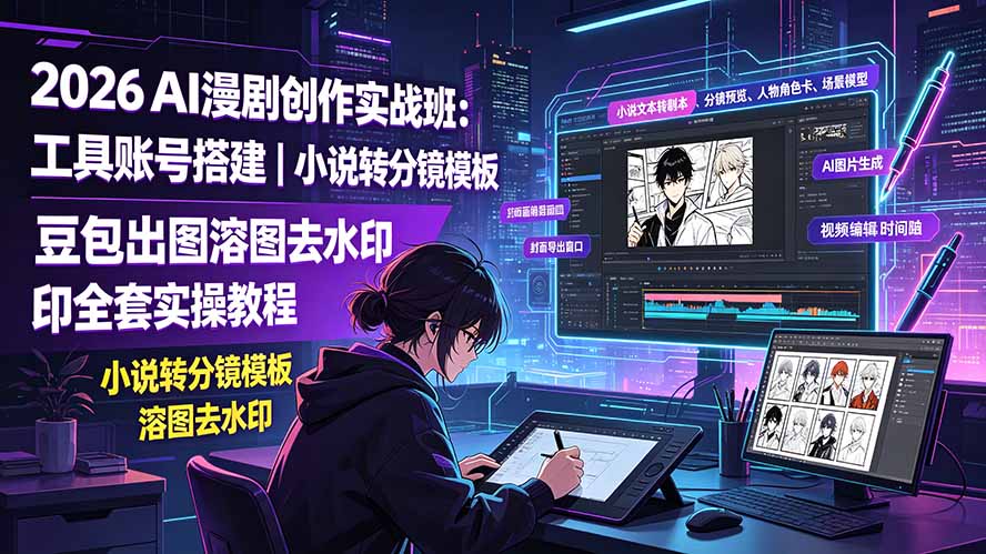 2026AI漫剧创作实战班：工具账号搭建｜小说转分镜模板｜豆包出图溶图去水印全套实操教程-星云网创