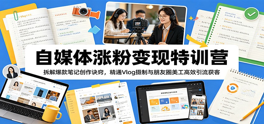 自媒体涨粉变现特训营：拆解爆款笔记创作诀窍，精通Vlog摄制与朋友圈美工高效引流获客-星云网创