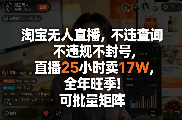 淘宝无人直播，不违规不封号，直播25小时卖17W，全年旺季！可批量矩阵【揭秘】-星云网创