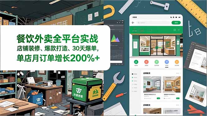 餐饮外卖全平台实战,店铺装修、爆款打造、30天爆单,手把手教学,单店月订单增长200%+-云网创