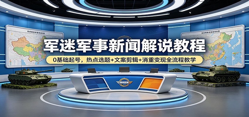 军迷军事新闻解说教程：0基础起号，热点选题+文案剪辑+消重变现全流程教学-星云网创