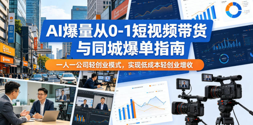 AI爆量从0-1短视频带货与同城爆单指南，一人一公司轻创业模式，实现低成本轻创业增收-星云网创