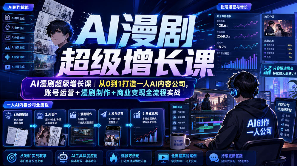 AI漫剧超级增长课｜从0到1打造一人AI内容公司，账号运营+漫剧制作+商业变现全流程实战-星云网创