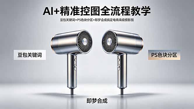 AI+精准控图全流程教学 豆包关键词+PS色块分区+即梦合成搞定电商高级摄影图-星云网创