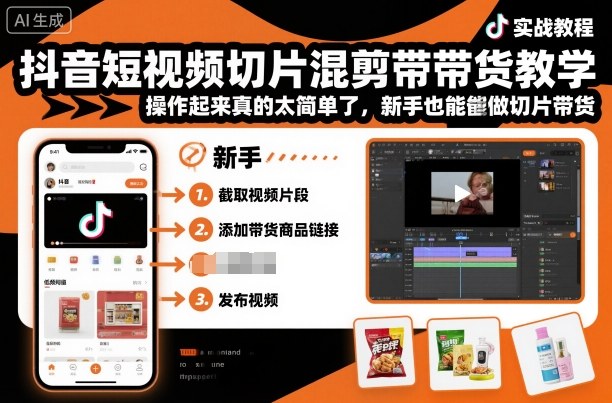 抖音短视频切片混剪带货教学，操作起来真的太简单了，新手也能做切片带货-柚子轻创