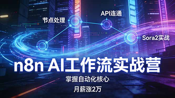 n8n AI工作流实战营，节点处理+API连通+Sora2实战，掌握自动化核心月薪涨2万-星云网创