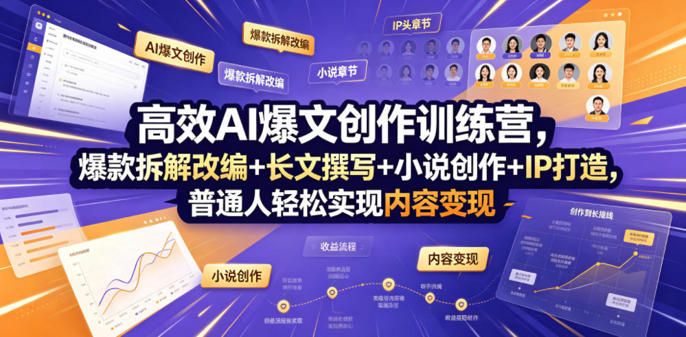 高效AI爆文创作训练营，爆款拆解改编+长文撰写+小说创作+IP打造，普通人轻松实现内容变现-星云网创