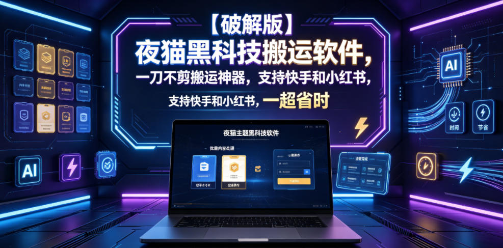 【破解版】夜猫黑科技搬运软件，一刀不剪搬运神器，支持快手和小红书，一键搬运超省时！-星云网创