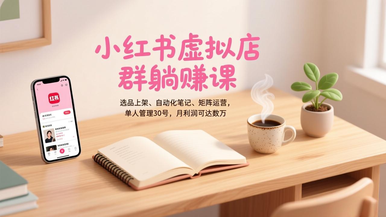 小红书虚拟店群躺赚课，选品上架、自动化笔记、矩阵运营，单人管理30号，月利润可达数万-云网创