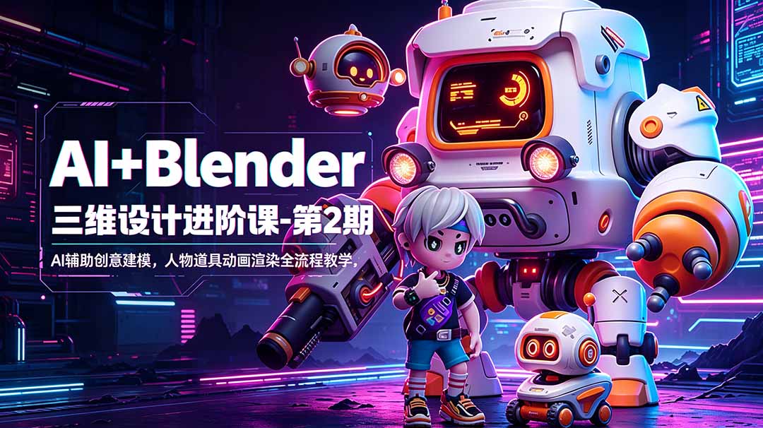 AI+Blender三维设计进阶课-第2期：AI辅助创意建模，人物道具动画渲染全流程教学-星云网创
