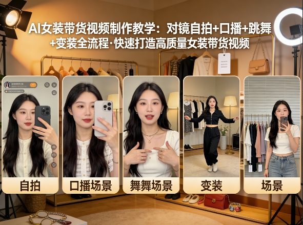 AI女装带货视频制作教学，对镜自拍、口播、跳舞、变装全流程，快速打造高质量女装带货视频-星云网创