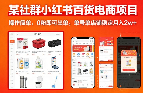 某社群小红书百货电商项目，操作简单，0粉即可出单，单号单店铺稳定月入2w+-星云网创