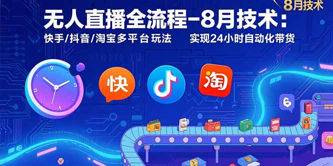无人直播全流程-8月技术：快手/抖音/淘宝多平台玩法 实现24小时自动化带货-云网创