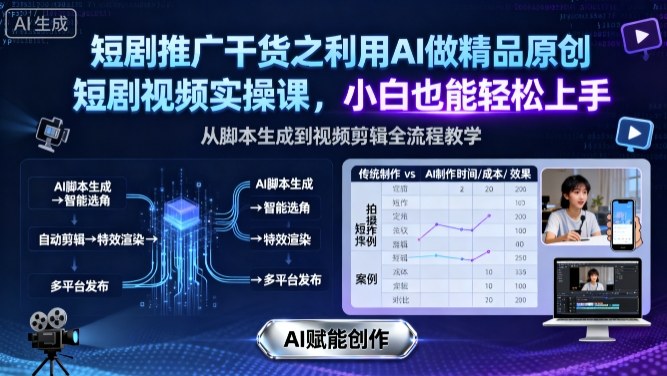 短剧推广干货之利用AI做精品原创短剧视频实操课，小白也能轻松上手-星云网创