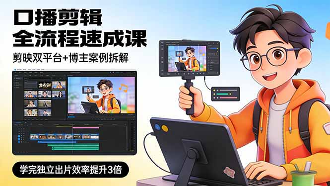 口播剪辑全流程速成课，剪映双平台+博主案例拆解，学完独立出片效率提升3倍-星云网创